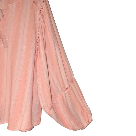 Ariat Society Long Puff Sleeve Striped Boho Tassel Western Lace Top Blouse - Picture 8 of 14